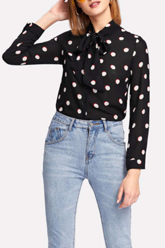 Iyasson Coin Dot Printing Long Sleeve Blouse