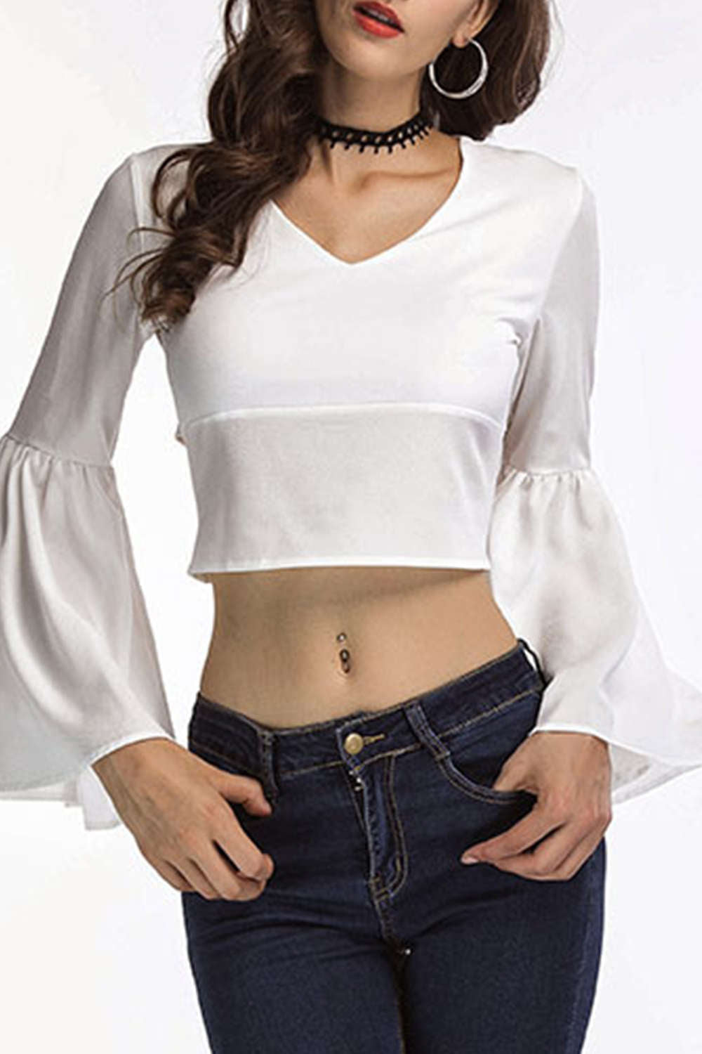 Iyasson Women's Bell Sleeve Crop Tops