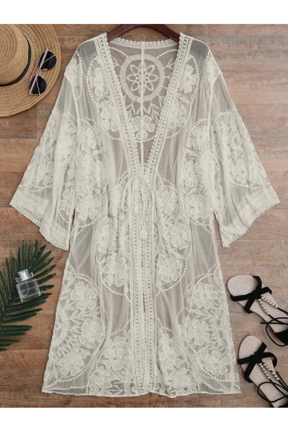 Embroidered Sheer Kimono Cover Up