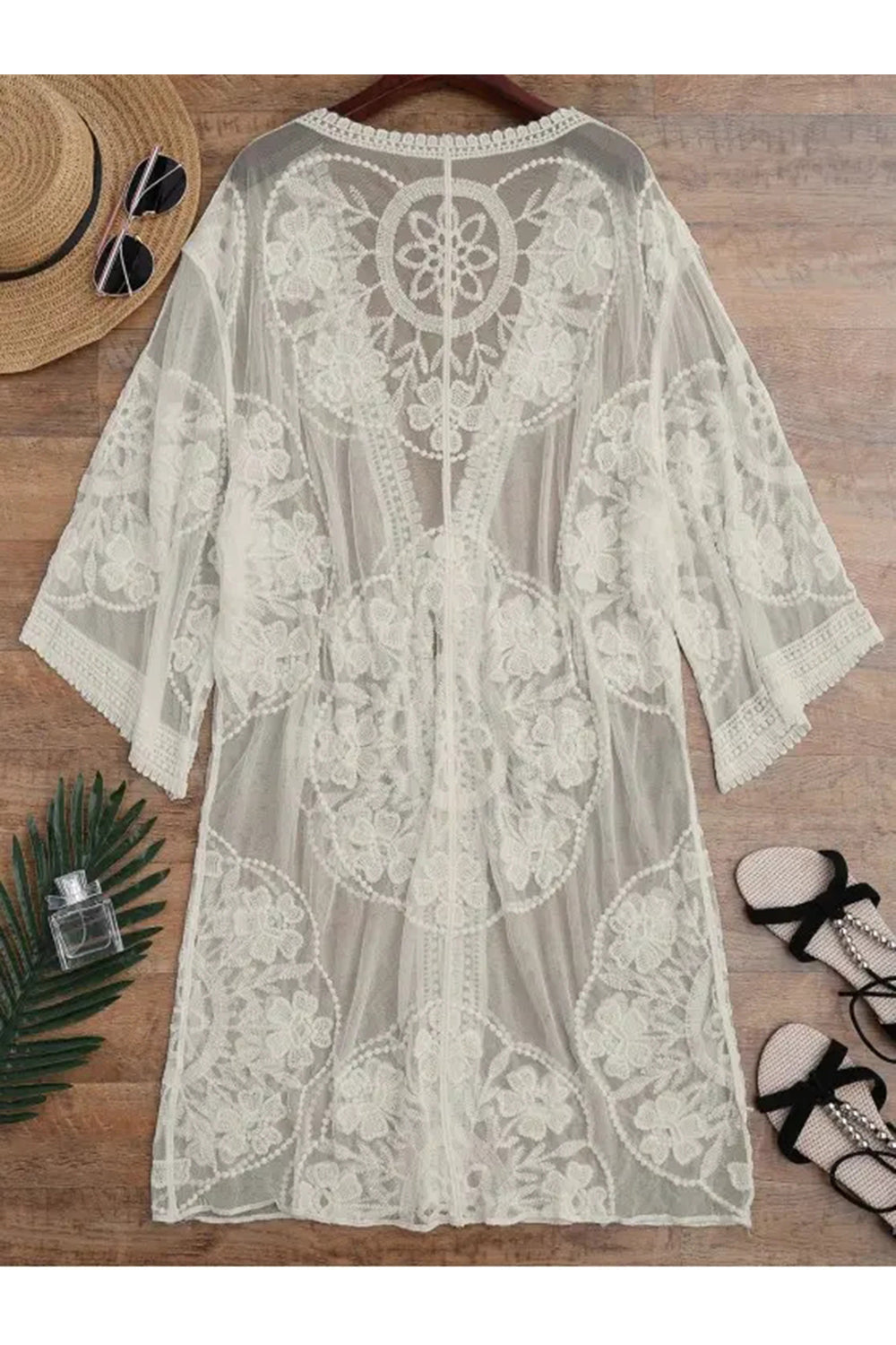 Embroidered Sheer Kimono Cover Up