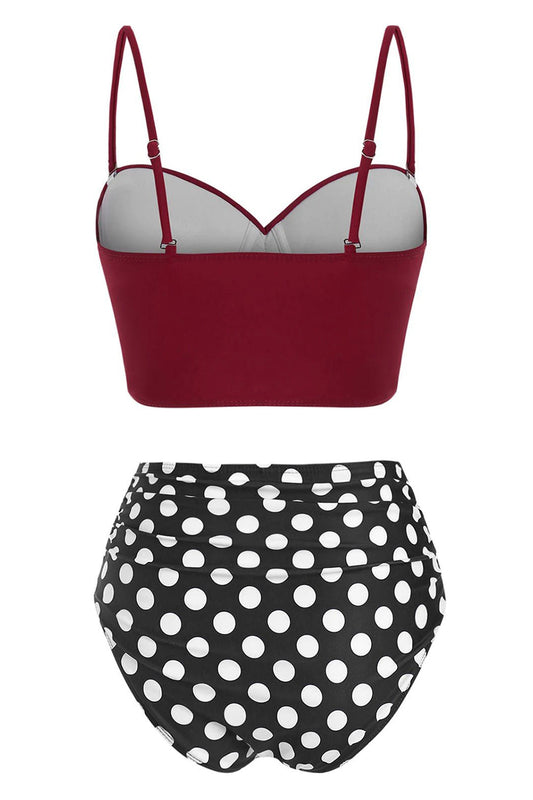 Polka Dot Tied Underwire Tummy Control Bikini Swimwear