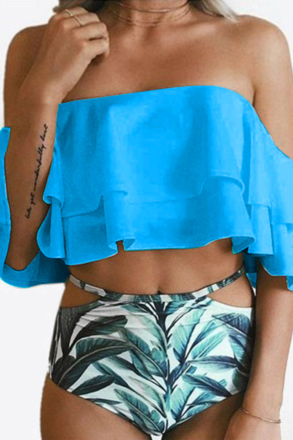 Iyasson Summer Falbala  leaves printing Bikini Set