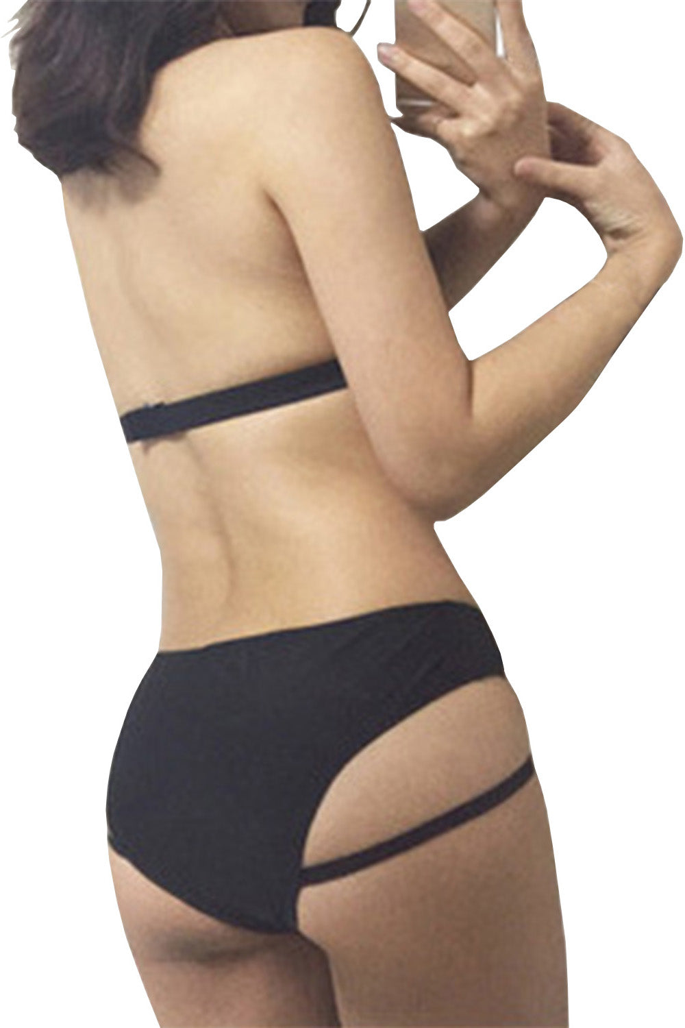 Iyasson Solid color front cut out design  Bikini Set