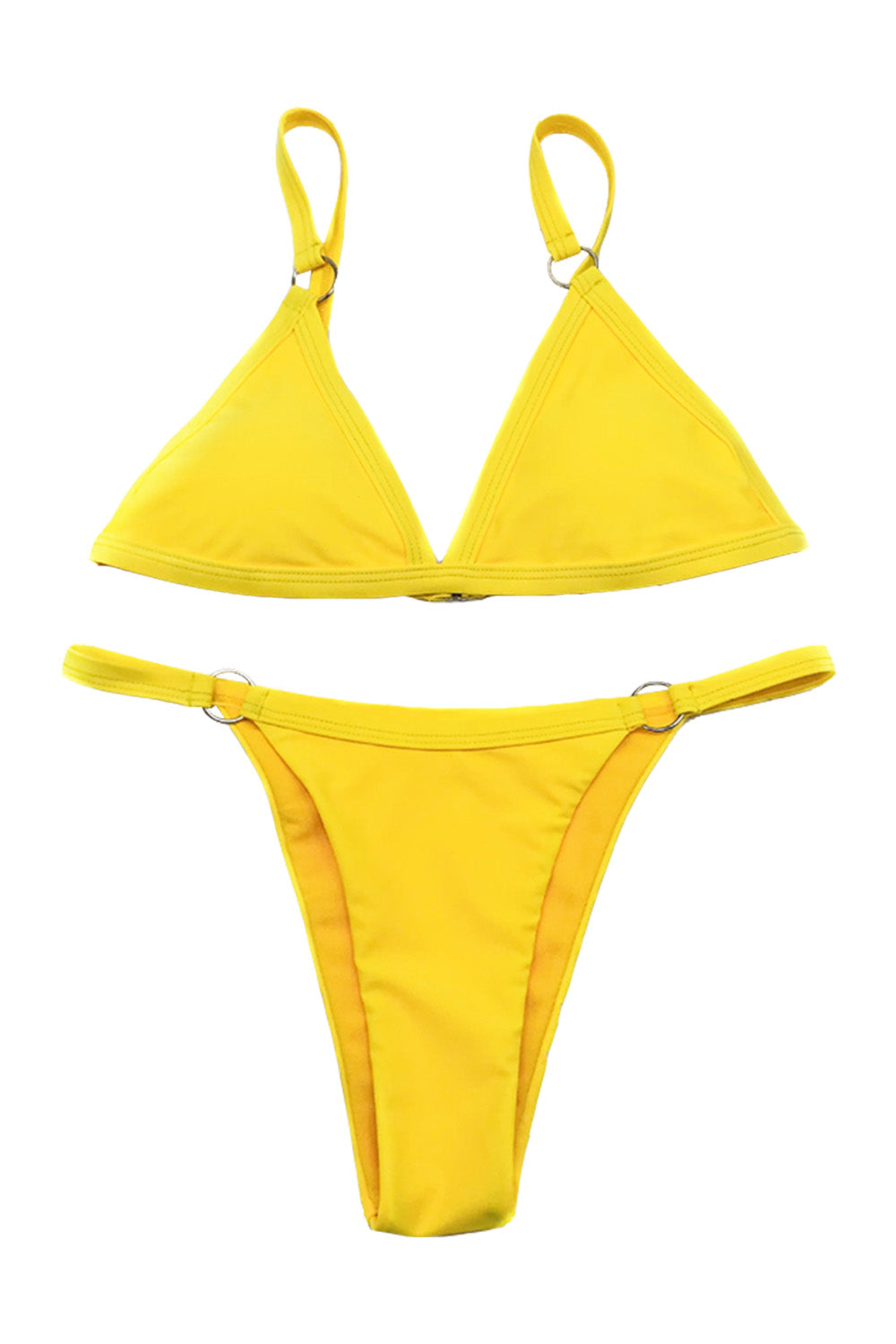 Iyasson Solid Triangle Bikini with Metal Rings