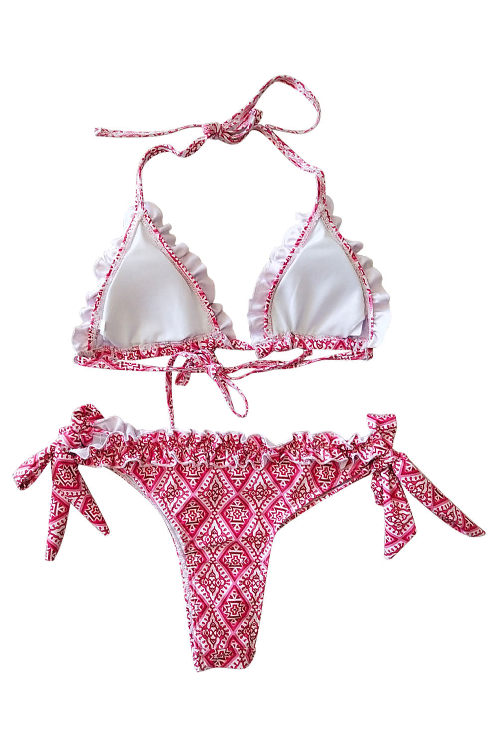 Iyasson Floral Ruffled Trim Halter-neck Bikini Set