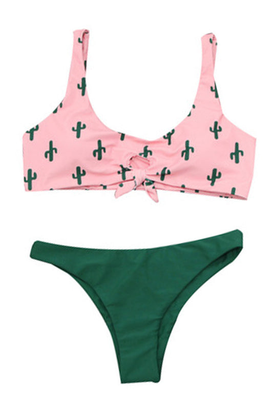 Iyasson Cactus Print Bikini with Bowknot