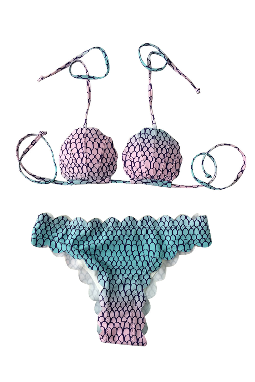Iyasson Mermaid Shell Halter-neck Two-piece Bikini Set