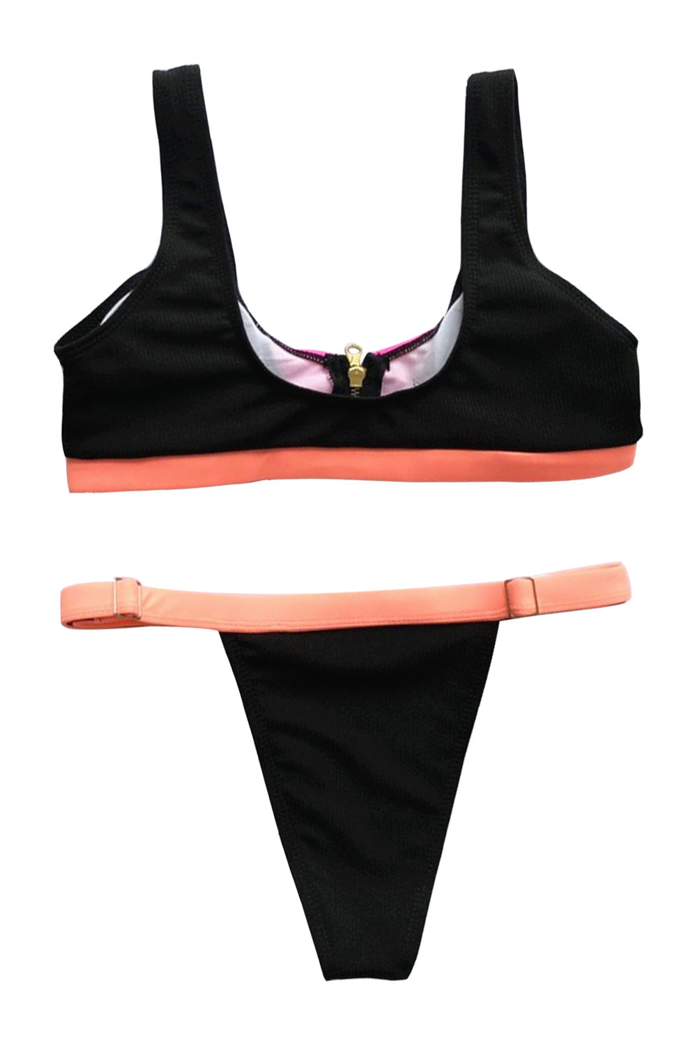 Iyasson Color Block Zip Bikini Swimsuit