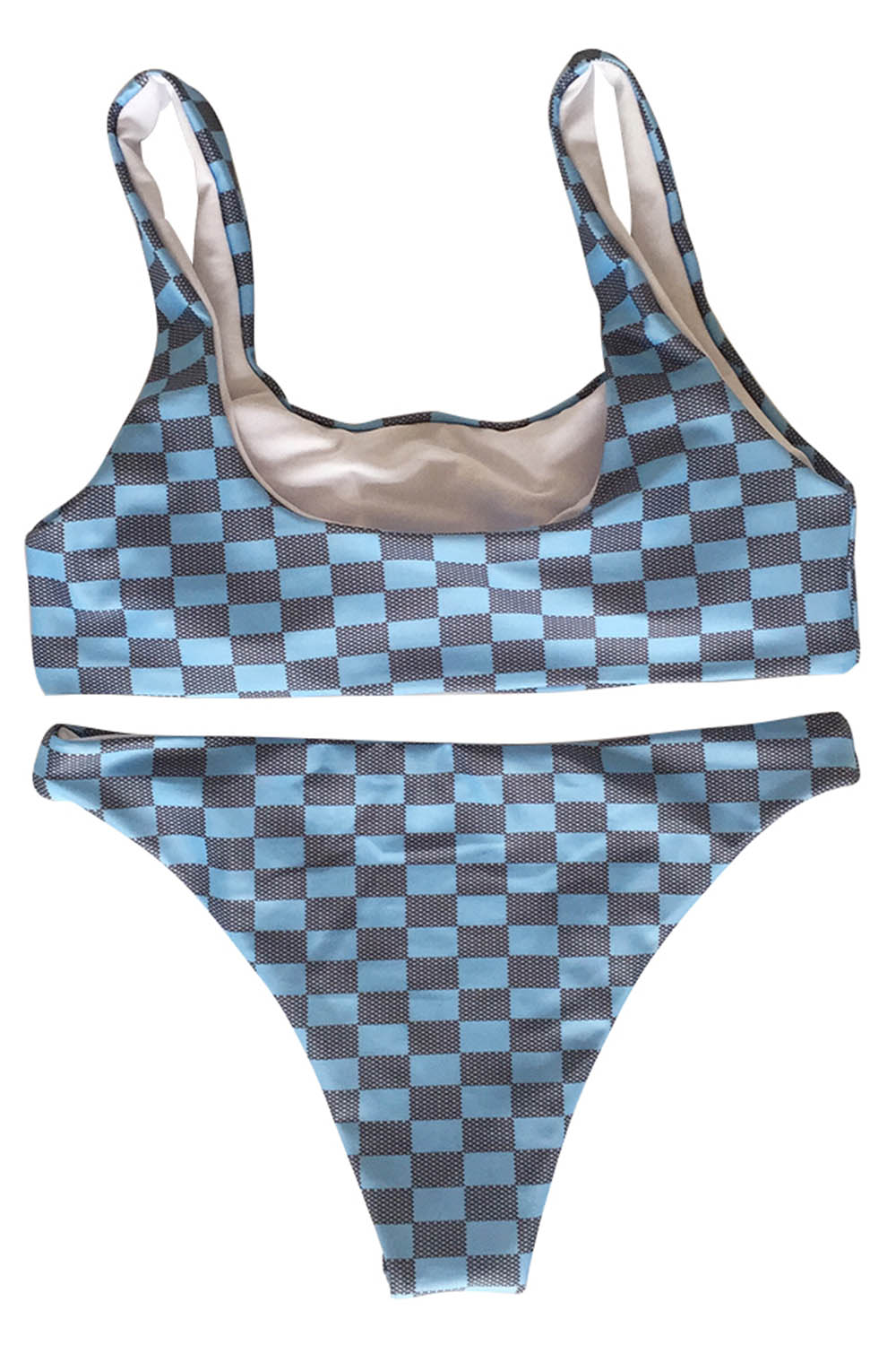 Iyasson Grid Print Tank Top Two-piece Bikini Set