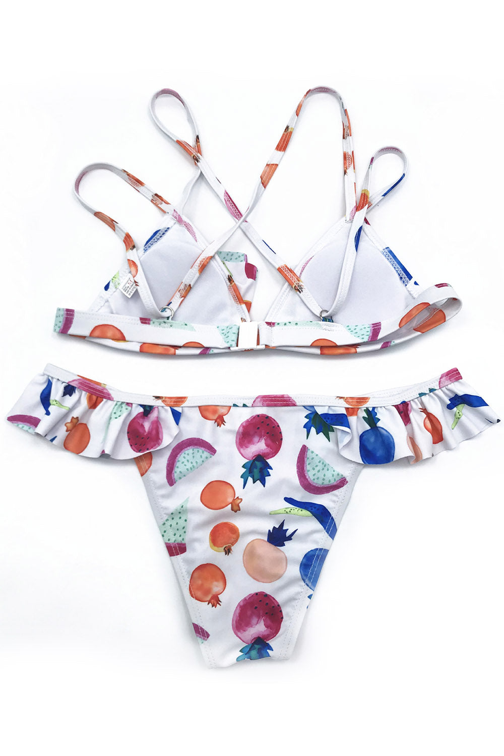 Iyasson Tropical Fruit Print Ruffled Bikini Swimwear