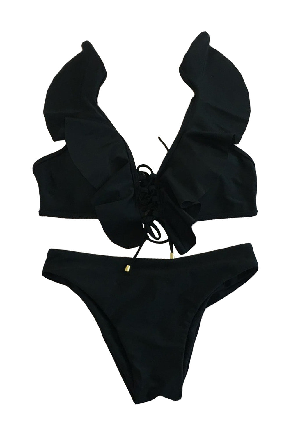 Iyasson Lace Up Ruffled Bikini Swimwear