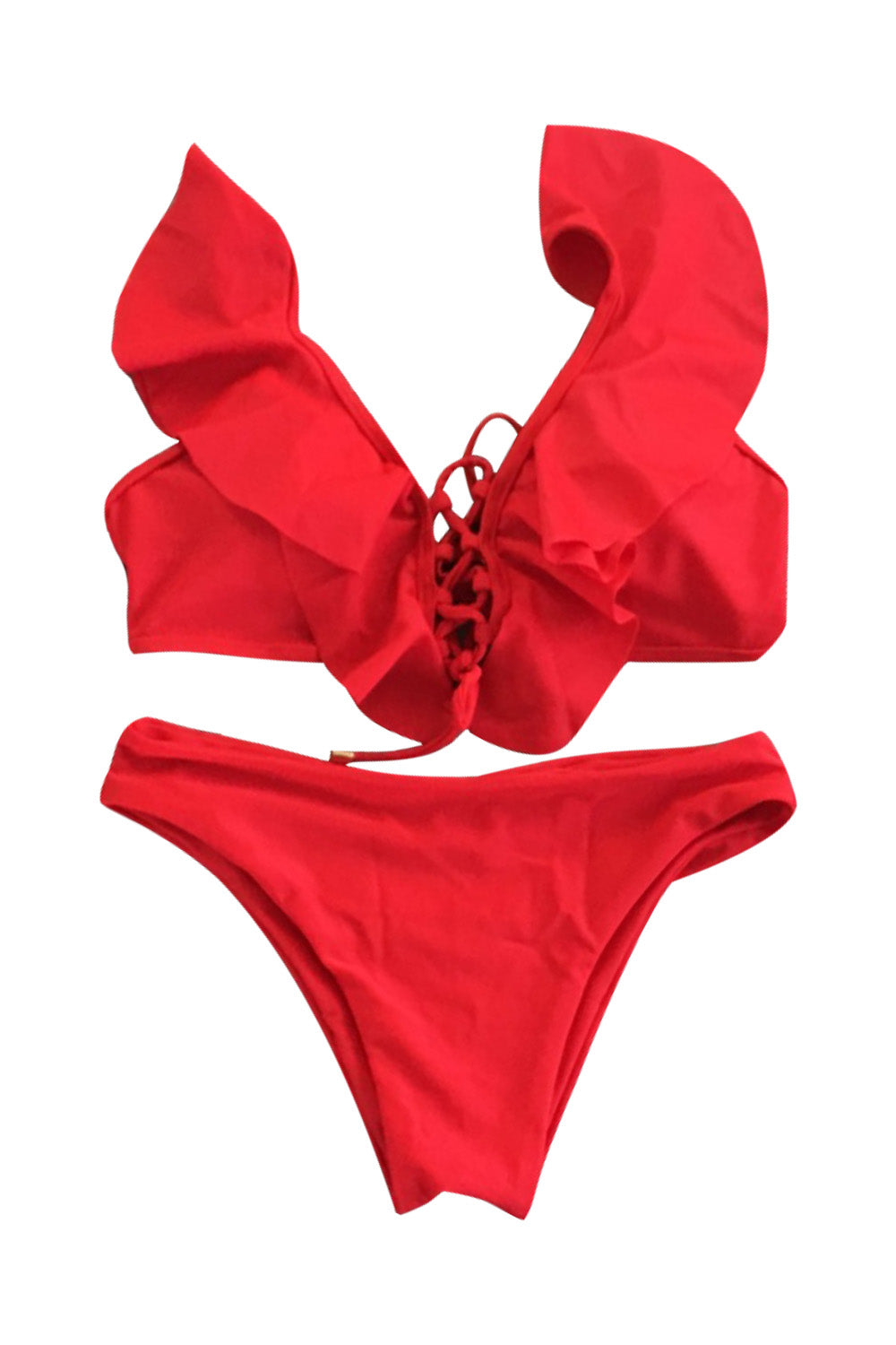 Iyasson Lace Up Ruffled Bikini Swimwear