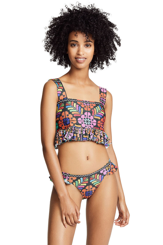Iyasson Geometric Print Tank Top Ruffled Bikini Set