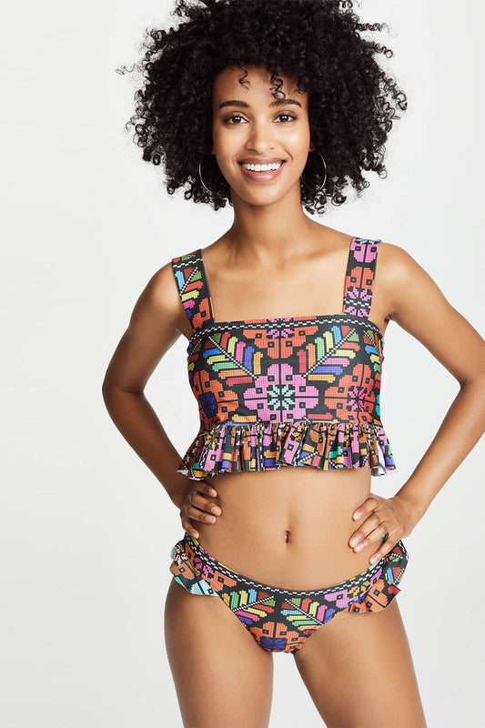 Iyasson Geometric Print Tank Top Ruffled Bikini Set