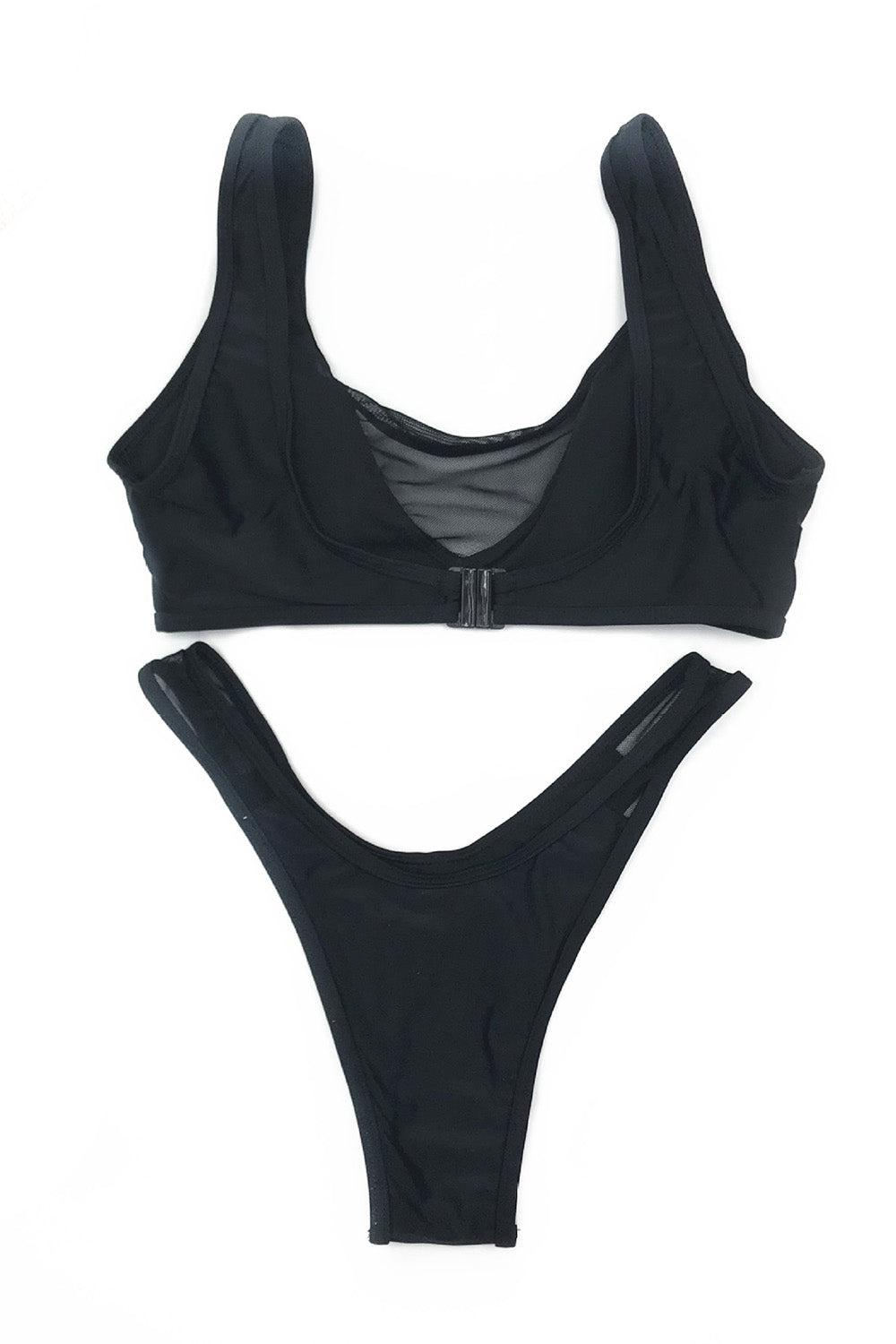 Iyasson Ice and Snow Mesh Splicing Solid Bikini Set