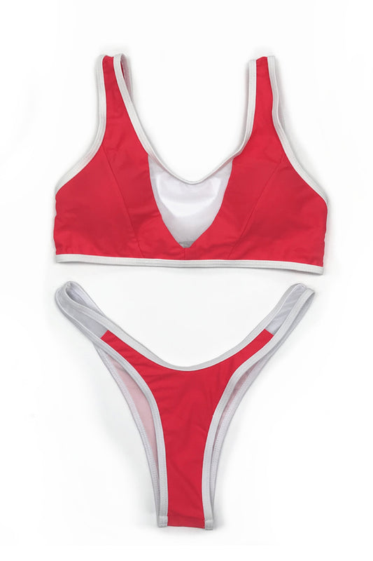 Iyasson Ice and Snow Mesh Splicing Solid Bikini Set