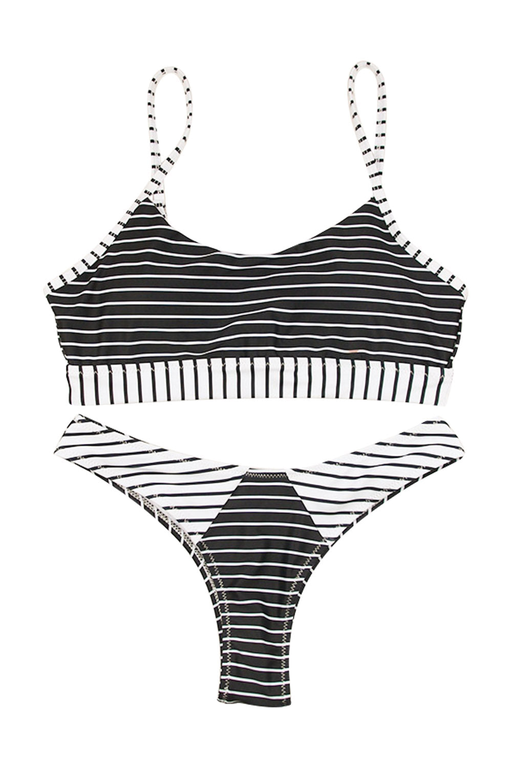 Iyasson Black and White Stripe Bikini Set