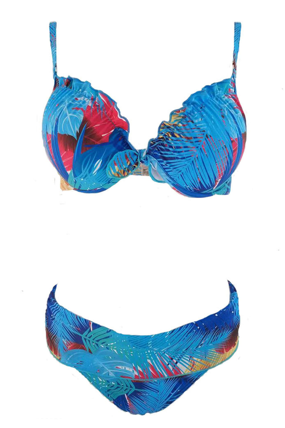 Iyasson Underwire Tropical Print Bikini Set with Ruffle