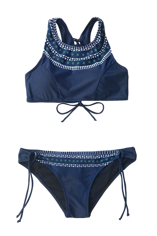 Iyasson Navy Boho Print Tank Top Bikini Set