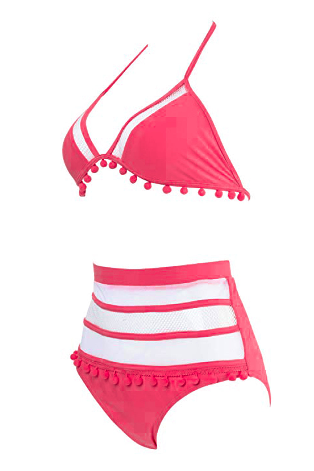 Iyasson Women's High Waist Two Pieces Bikini Set Padded Stripe Tassel Swimsuit