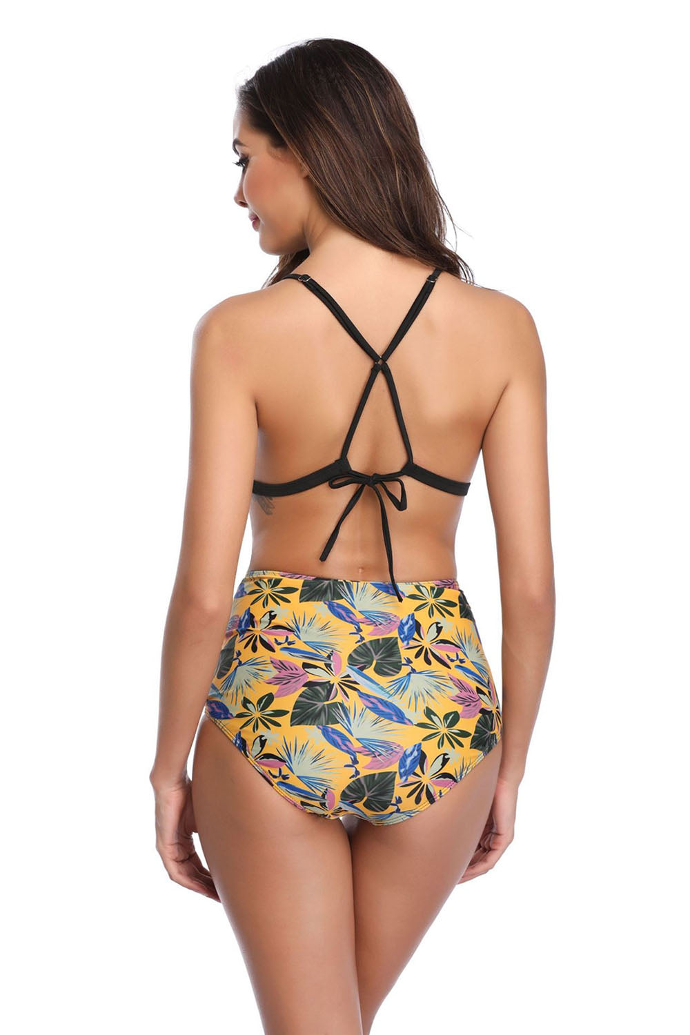 Iyasson Womens High Waist Two Pieces Bikini Set Padded Floral Printed Swimsuit