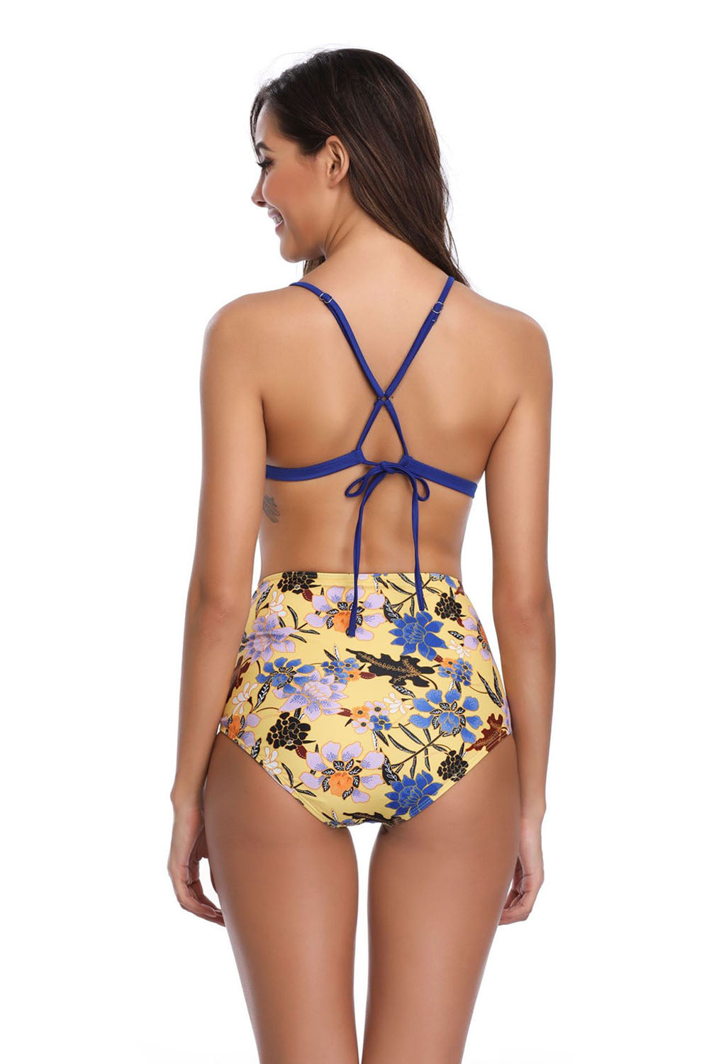 Iyasson Womens High Waist Two Pieces Bikini Set Padded Floral Printed Swimsuit