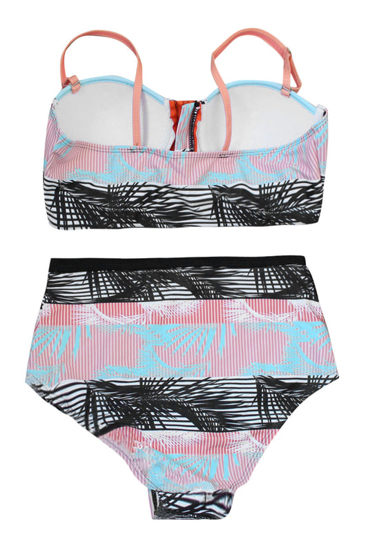 Iyasson Women's Stitching Front Zipper Spaghetti Strap High Waist Swimsuit