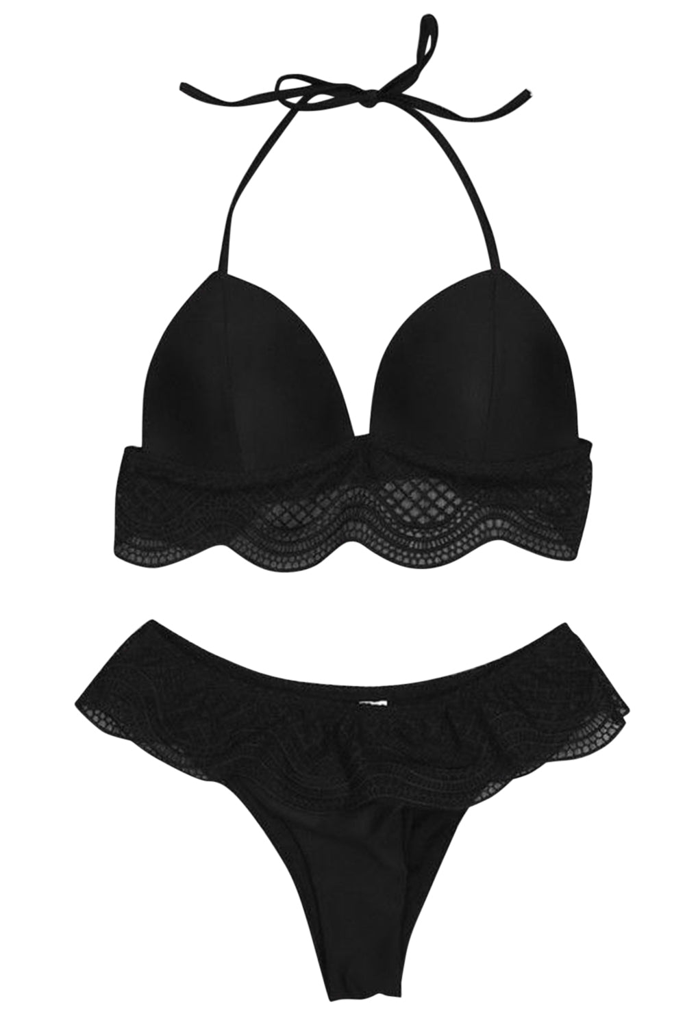 Iyasson Women's Triangle Lace Spaghetti Strap Padded Bikini Set