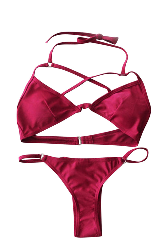 Iyasson Women's Front Cross Low Rise Two Pieces Brazilian Bikini Set