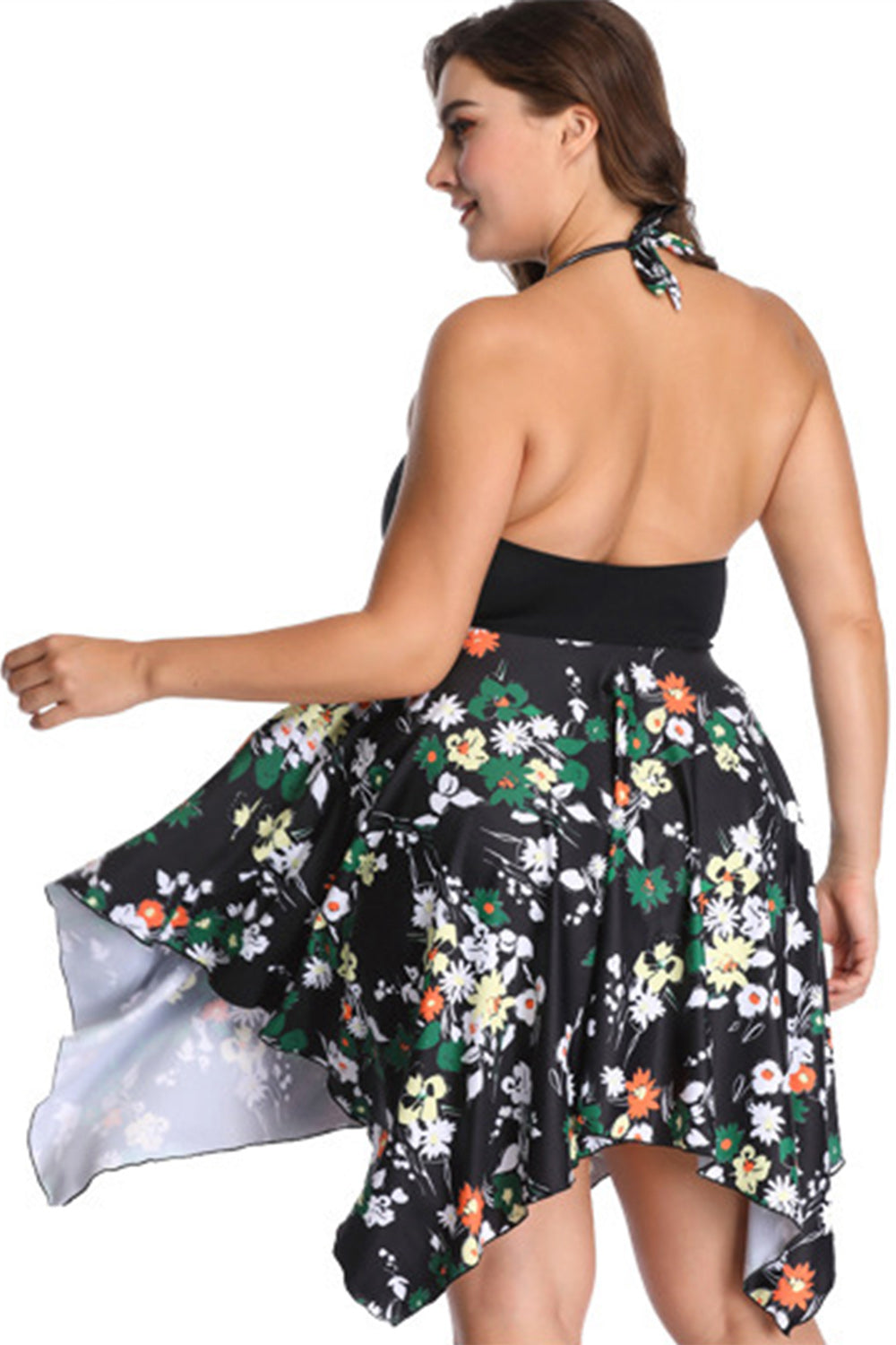 Iyasson Women‘s Oversize Floral Ruffle Trim Swim Dress