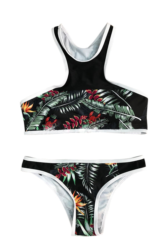 Iyasson Leaves Prints Tank Bikini Set