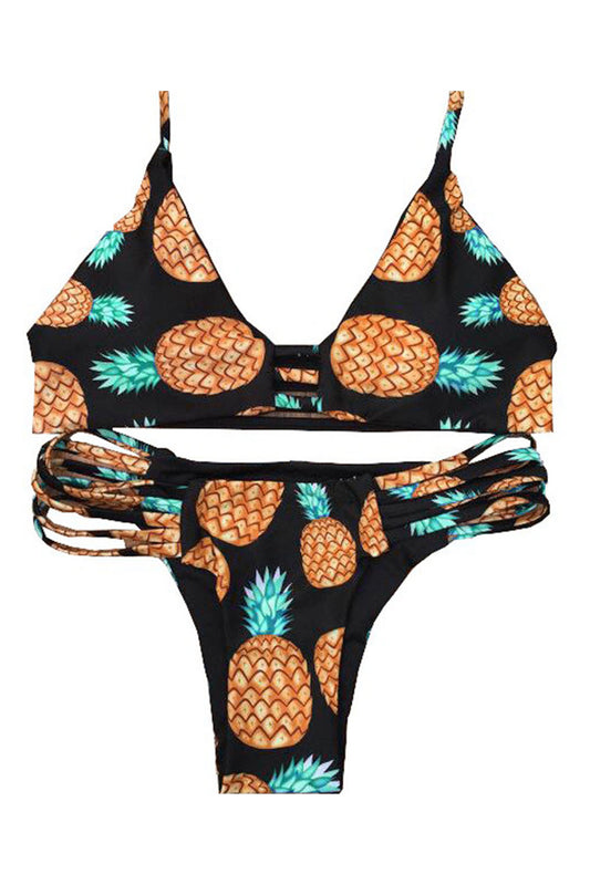 Iyasson Halter Pineapple Printing Bikini Set