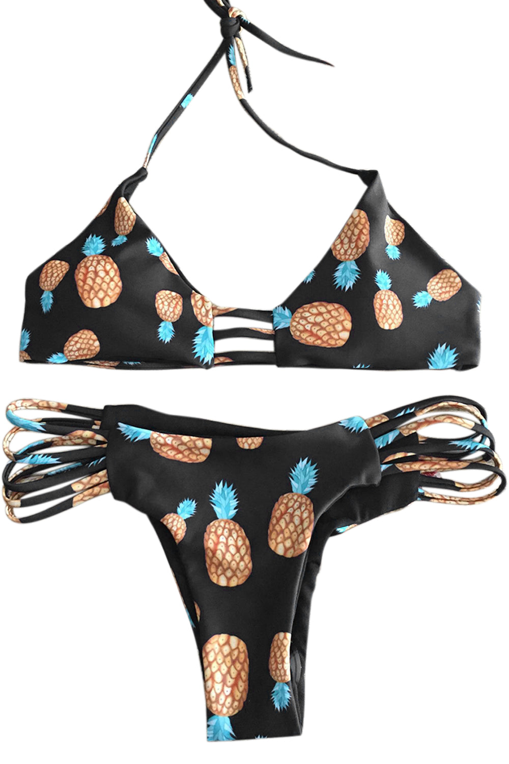 Iyasson Halter Pineapple Printing Bikini Set