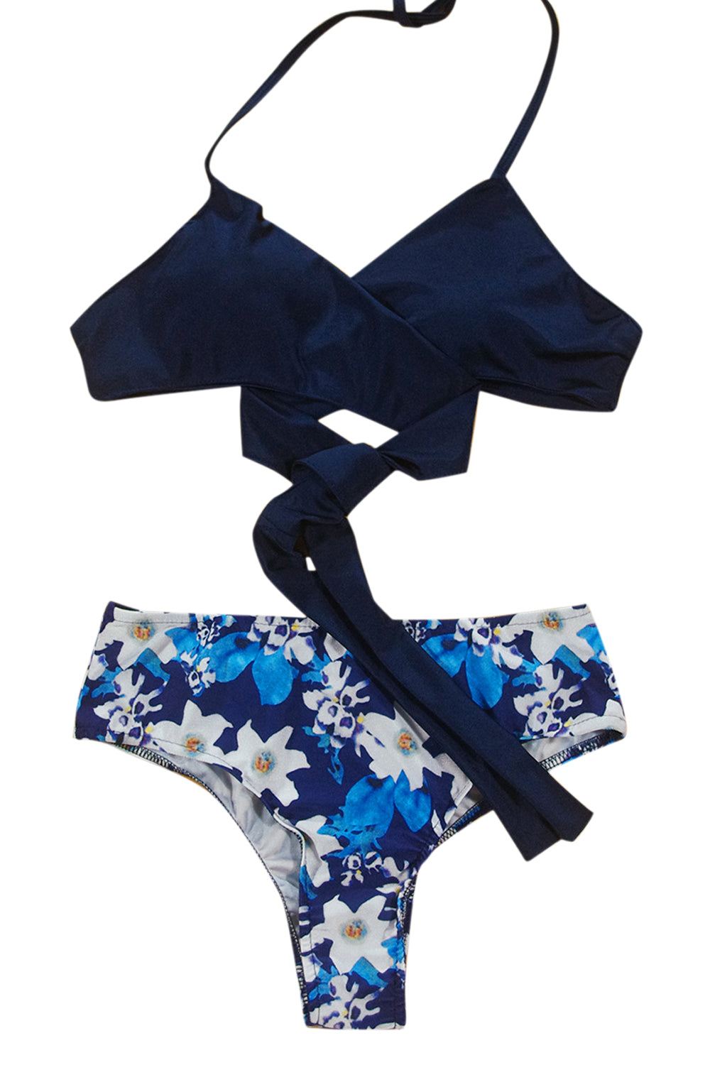 Iyasson  Cross Blue Floral Printing Bikini Set