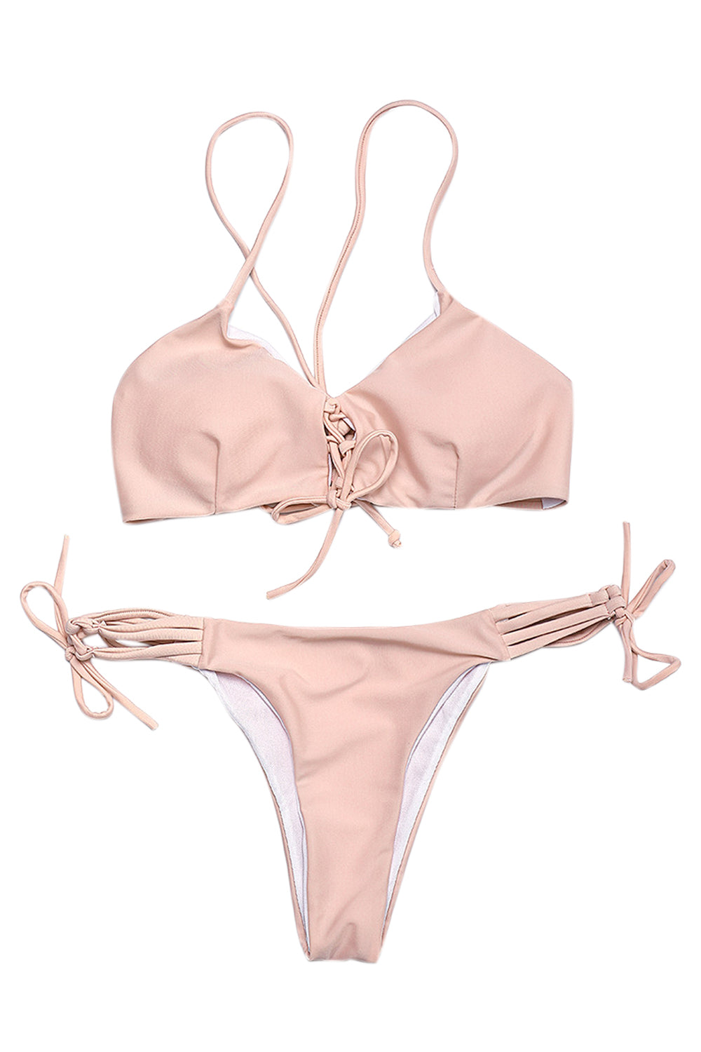 Iyasson Sweet Pink  Solid Color Bikini Set
