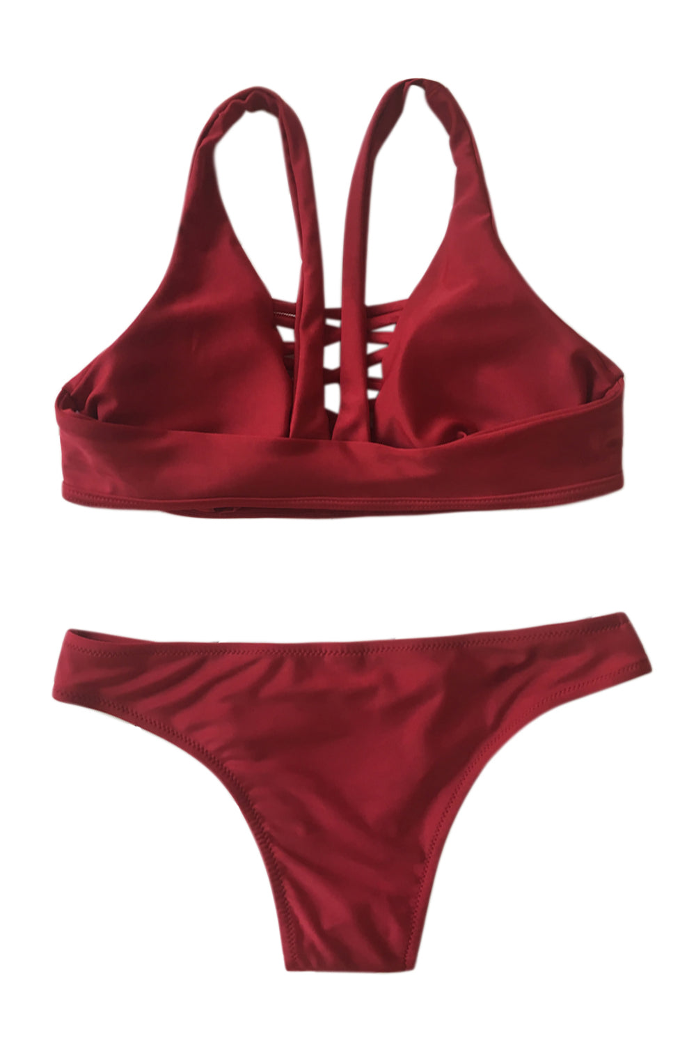 Iyasson Red Solid Color Sexy Front Cross Bikini Set