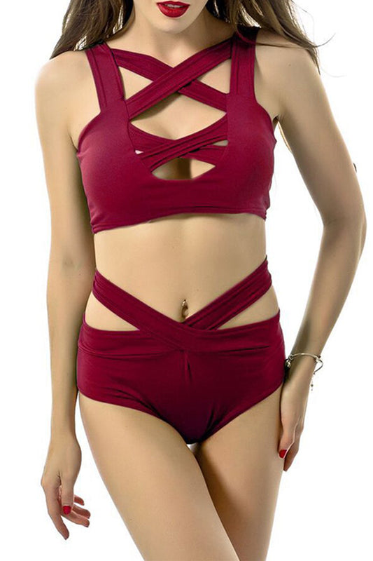 Iyasson Red Cross  Strappy Bikini Top