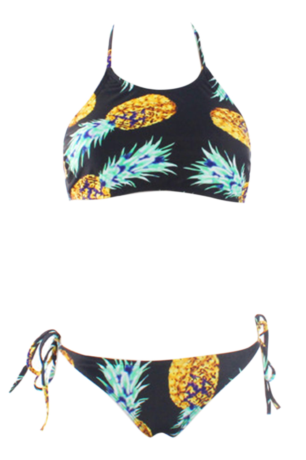 Iyasson Pineapple Printing Halter Bikini Set