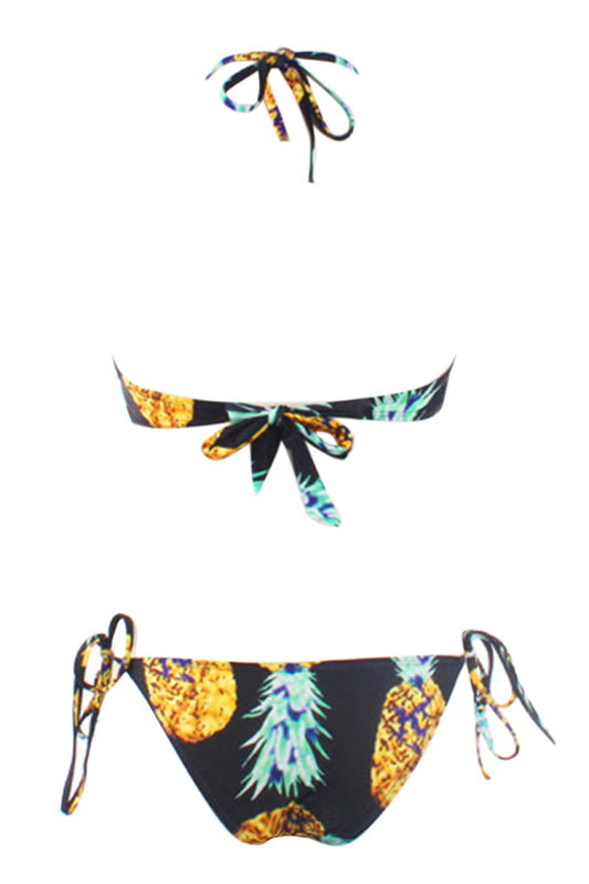 Iyasson Pineapple Printing Halter Bikini Set