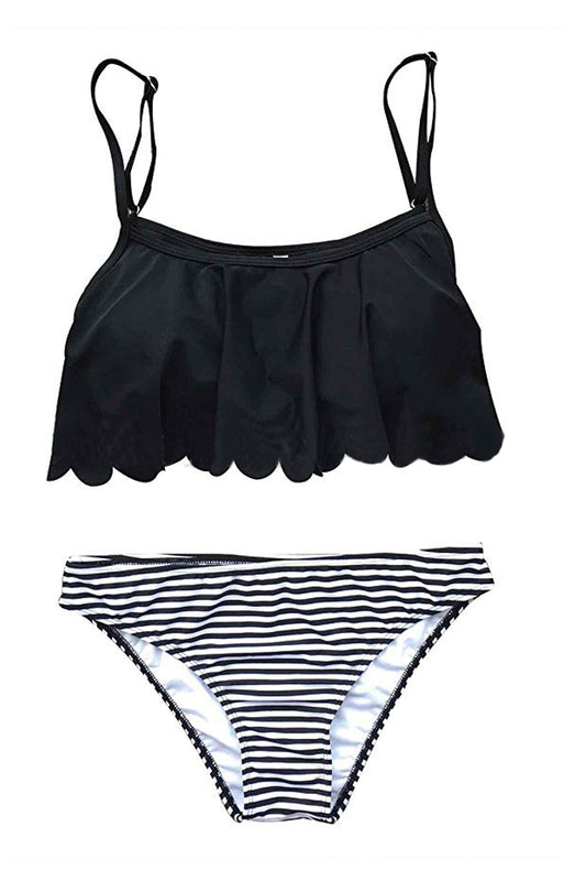 Iyasson Sweet Falbala Stripe Bikini Set