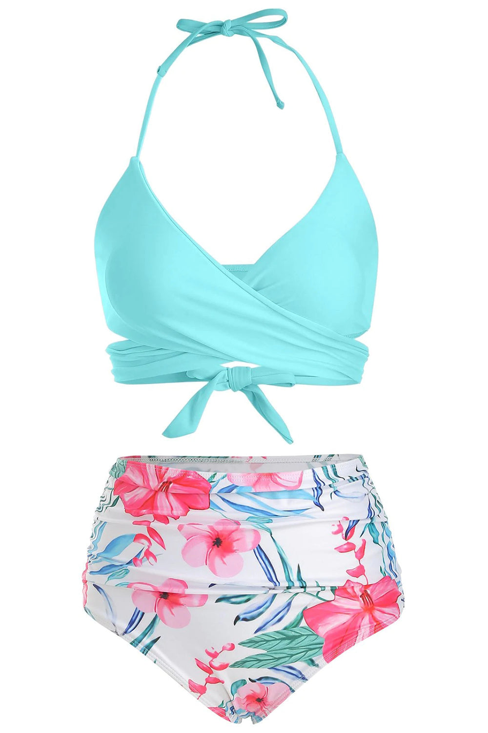 Floral Print Halter Wrap Bikini Swimsuit