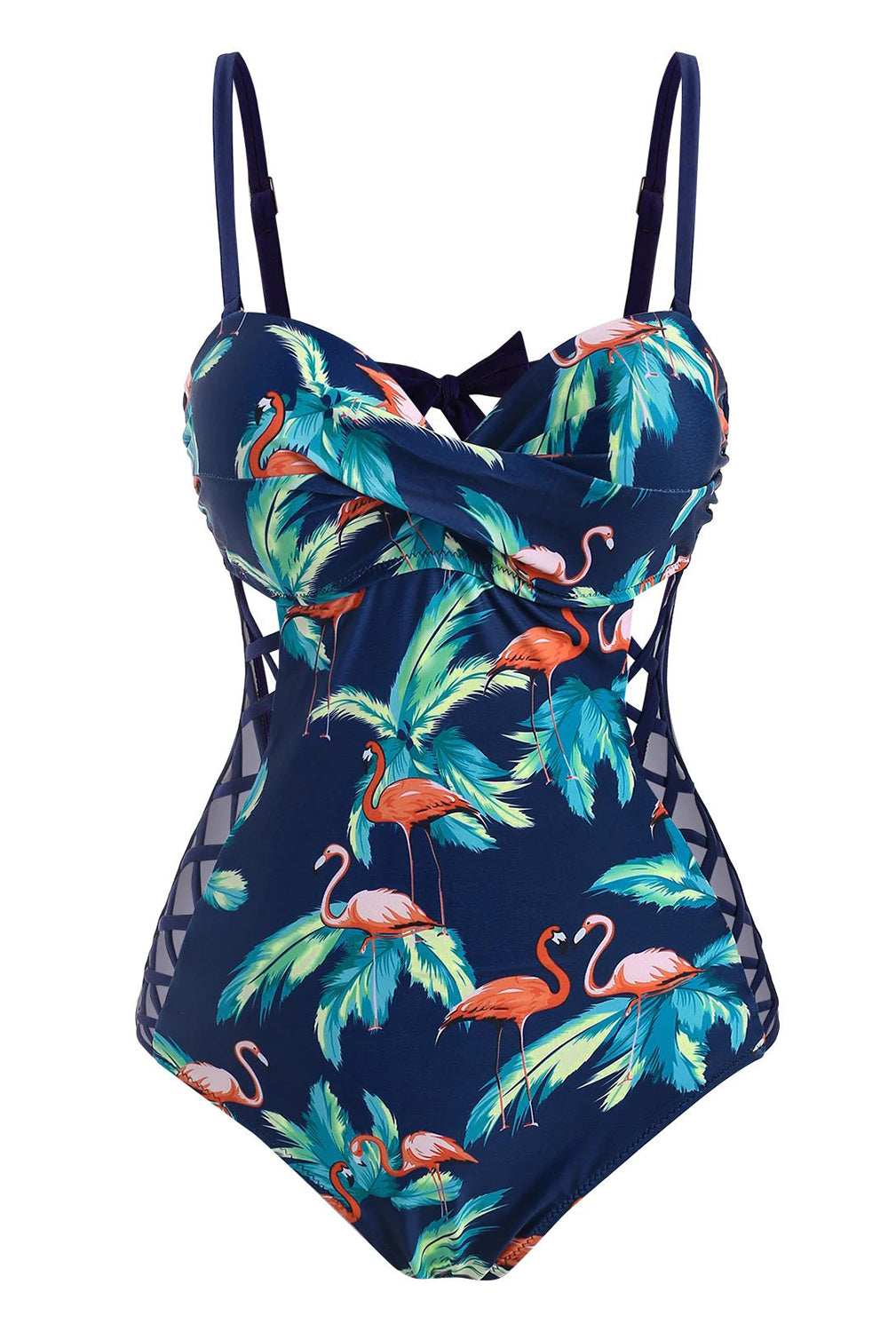 Lattice Flamingo Twist Front One-piece Swimsuit