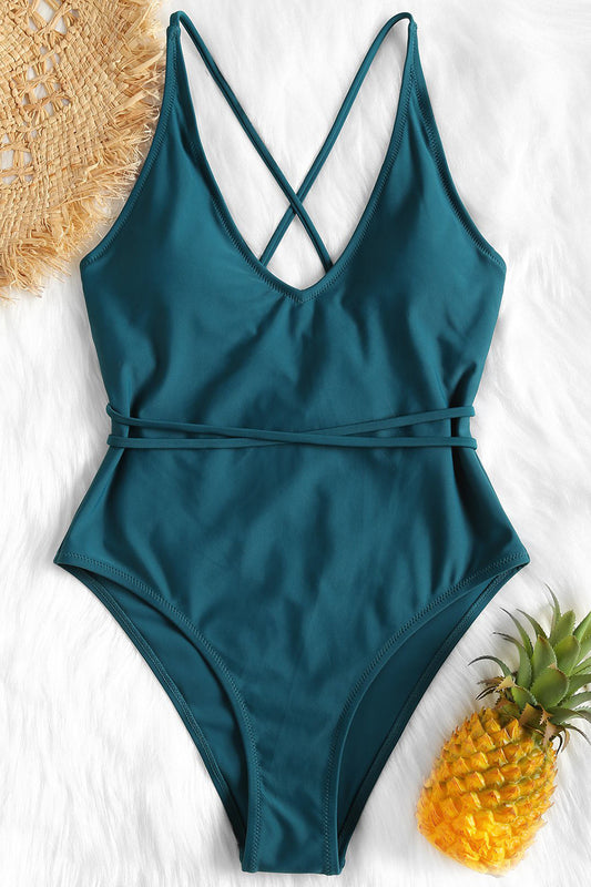 Crisscross High Leg One-piece Swimwear