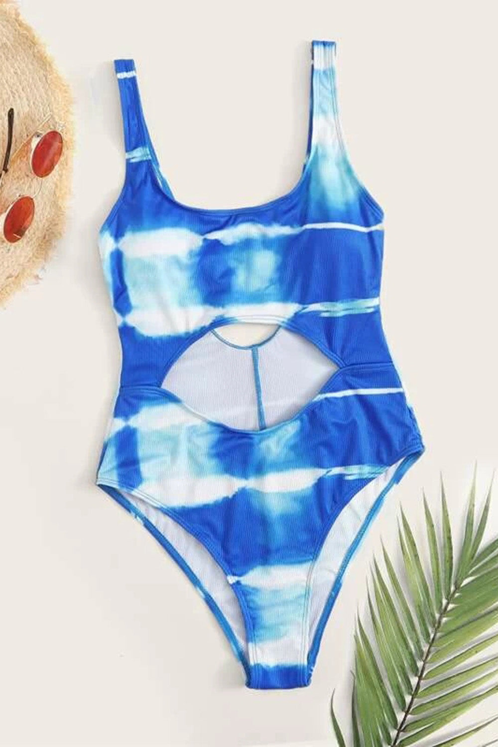 Tie Dye Rib Cut-out Front One Piece Swimsuit