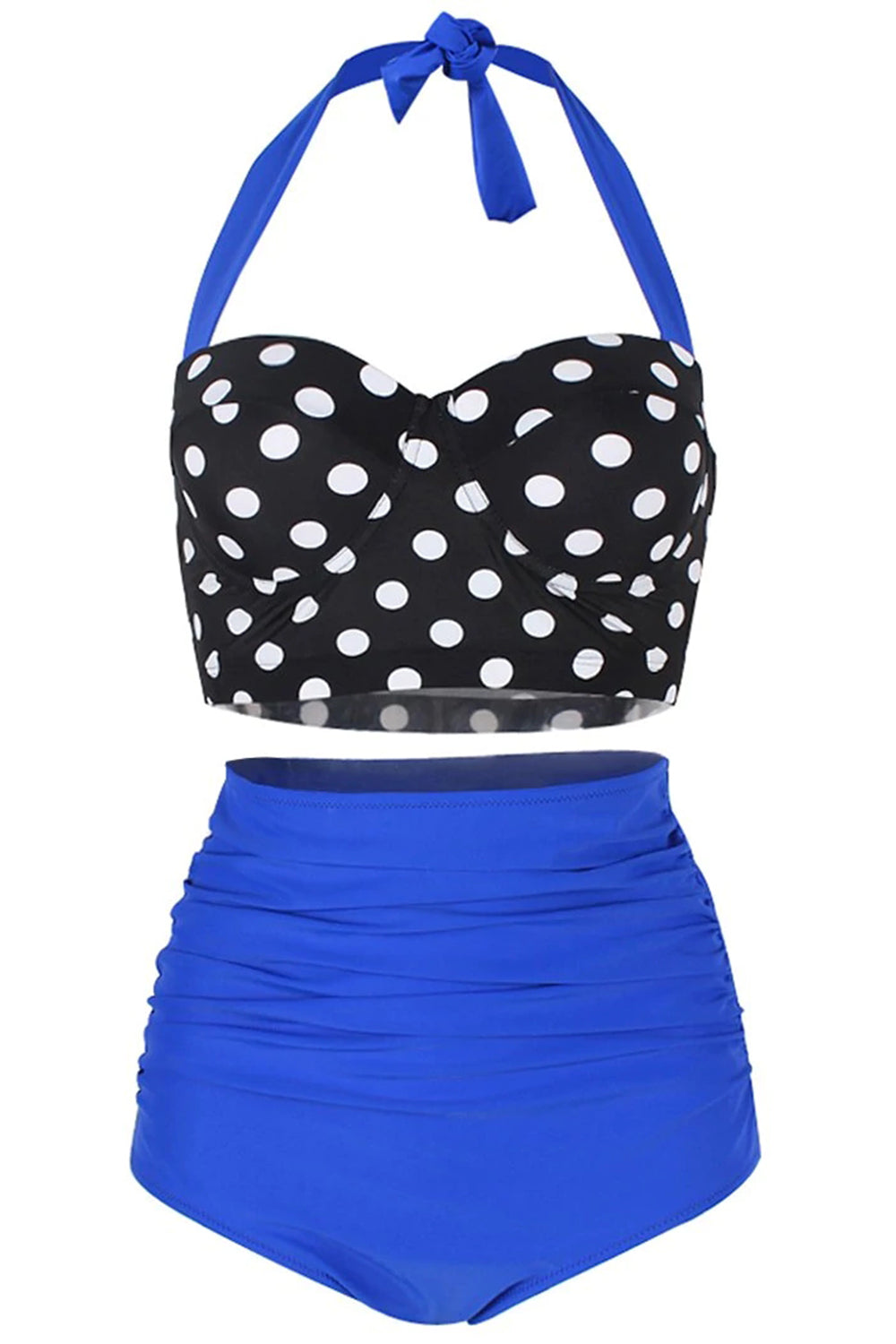 Polka Dot Ruched Halter Bikini Set