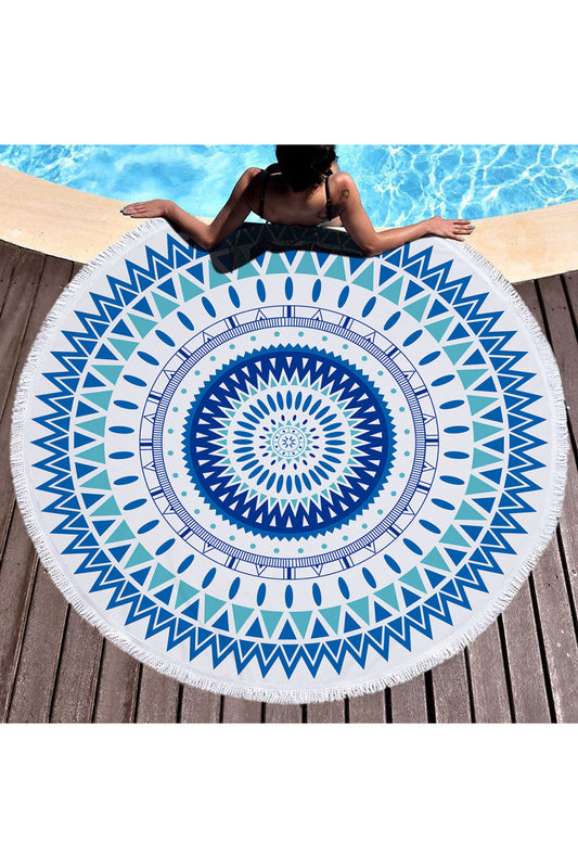 Tassel Giant Beach Blanket Picnic Camping Mat Round Sandbeach Towel Printed Cloth Pad Shawl Mattress
