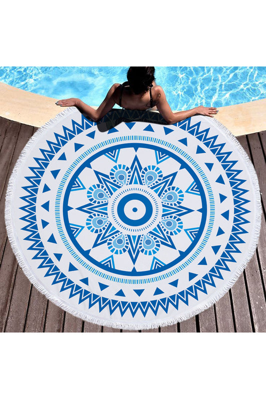 Tassel Giant Beach Blanket Picnic Camping Mat Round Sandbeach Towel Printed Cloth Pad Shawl Mattress
