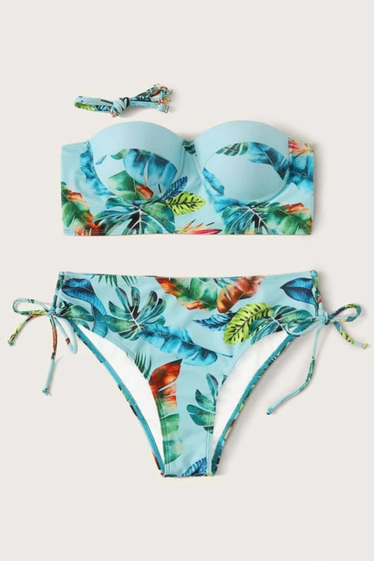 Tropical Bandeau Tie Side Bikini Swimsuit