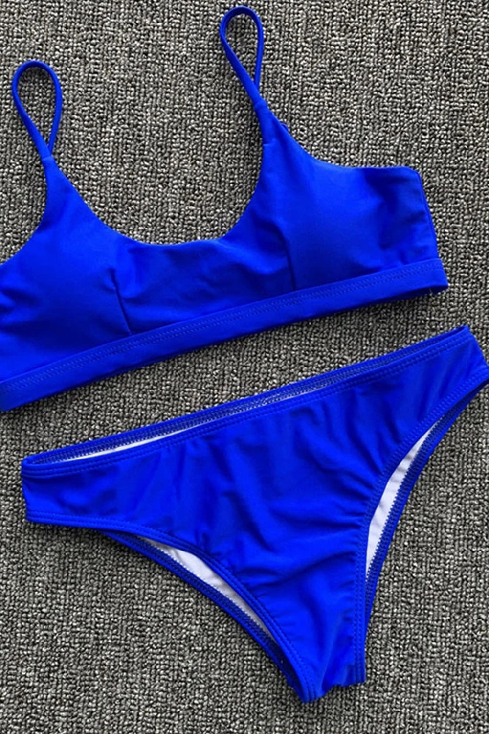 SOLID SEXY HIGH LEG SCOOP NECK BRALETTE BIKINI SWIMSUIT