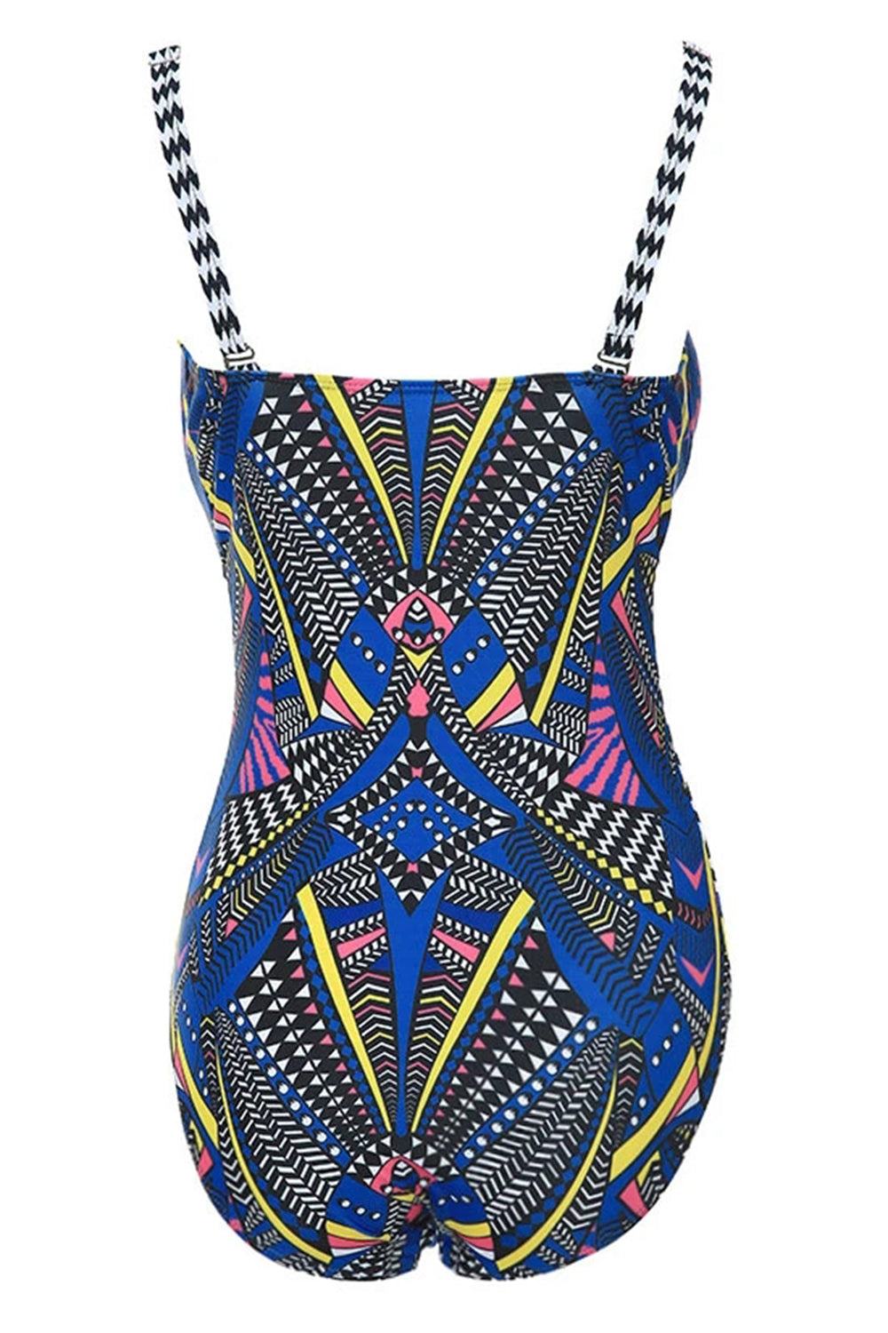 PLUS SIZE ETHNIC PRINTED UNDERWIRED BANDEAU ONE PIECE SWIMSUIT